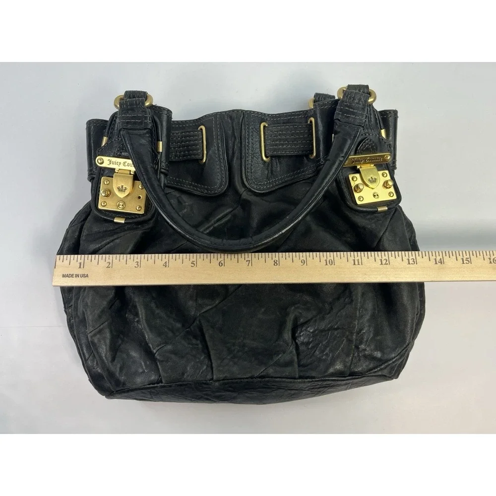 Juicy Couture Vintage Y2K Black Leather Handbag Hobo Purse Gold Hardware Pink